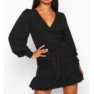 Petite Frill Hem Belted Wrap Dress